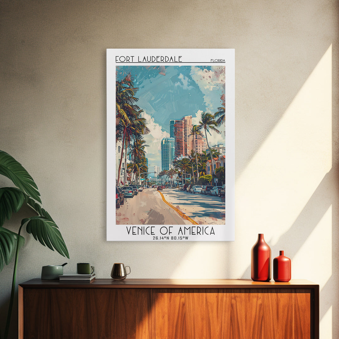 Fort Lauderdale Travel Poster, Framed Canvas Print, City Art Print, Travel Wall Art, Poster Art, Travel Art Print, Modern Wall Decor