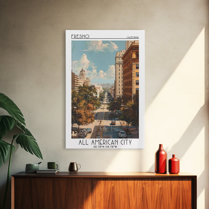 Fresno Travel Poster, Framed Canvas Print, City Art Print, Travel Wall Art, Wall Art, Poster Print, Travel Posters, Gallery Wall Set