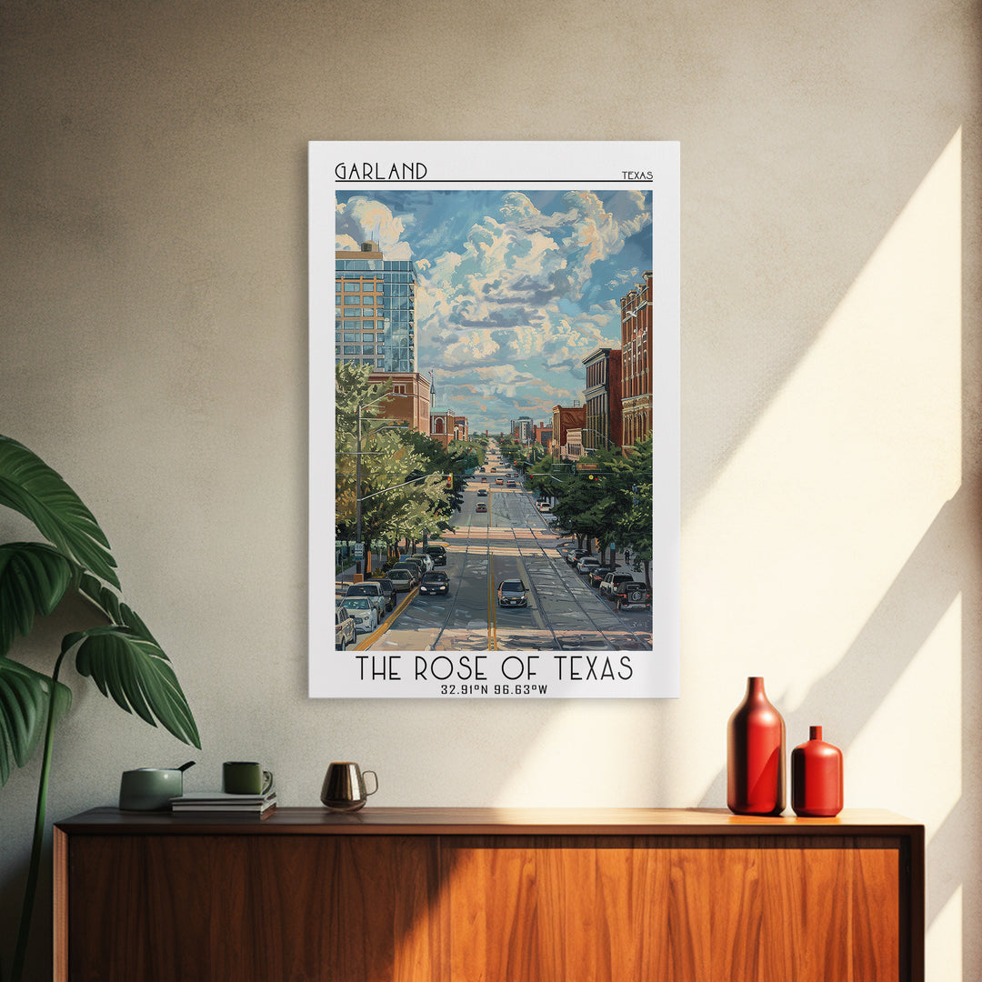 Garland Travel Poster, Framed Canvas Print, Retro Travel Poster, City Wall Art, Retro Travel Print, Travel Wall Decor, Landscape Art