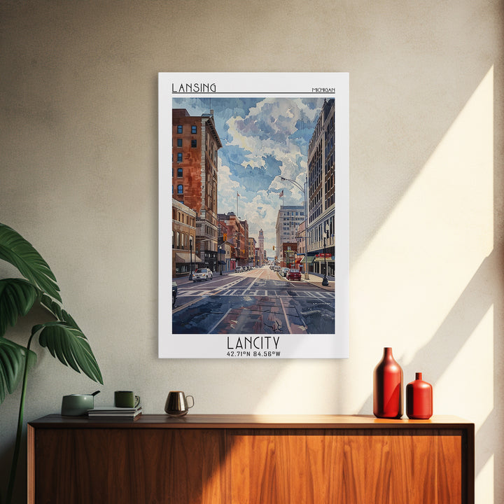 Lansing Travel Poster, Framed Canvas Print, Vintage Travel Print, City Wall Art, City Art Print, Retro Travel Print, Vintage Posters