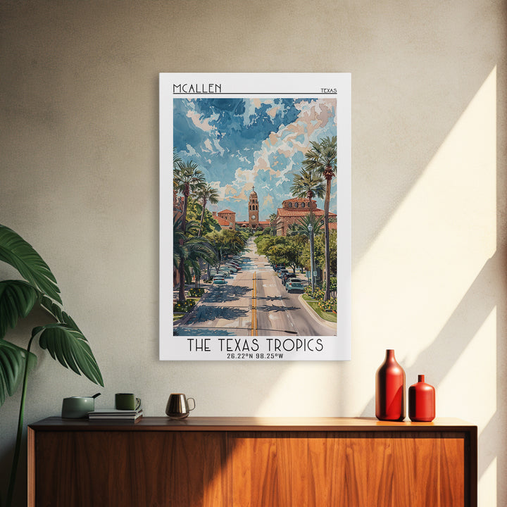 McAllen Travel Poster, Framed Canvas Print, Retro Travel Poster, City Wall Art, Modern Wall Decor, Retro Wall Art, Colorful Wall Art
