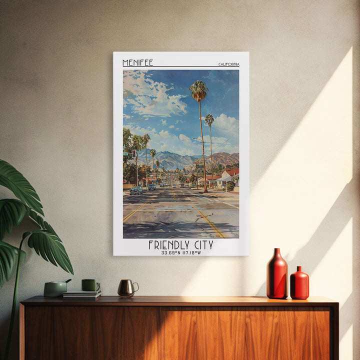 Menifee Travel Poster, Framed Canvas Print, Vintage Travel Print, City Wall Art, Vintage Poster, Vintage Posters, Retro Travel Print