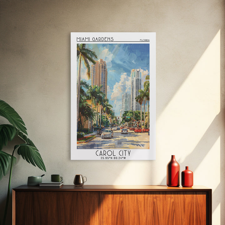 Miami Gardens Travel Poster, Canvas Print, Retro Wall Art, Travel Print, Retro Travel Print, Watercolor Cityscape, Home Office Decor