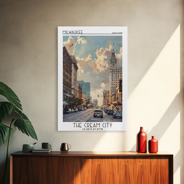 Milwaukee Travel Poster, Canvas Print, Travel Prints, Landscape Art, Wanderlust Gift, Colorful Wall Art, City Wall Art, Poster Print