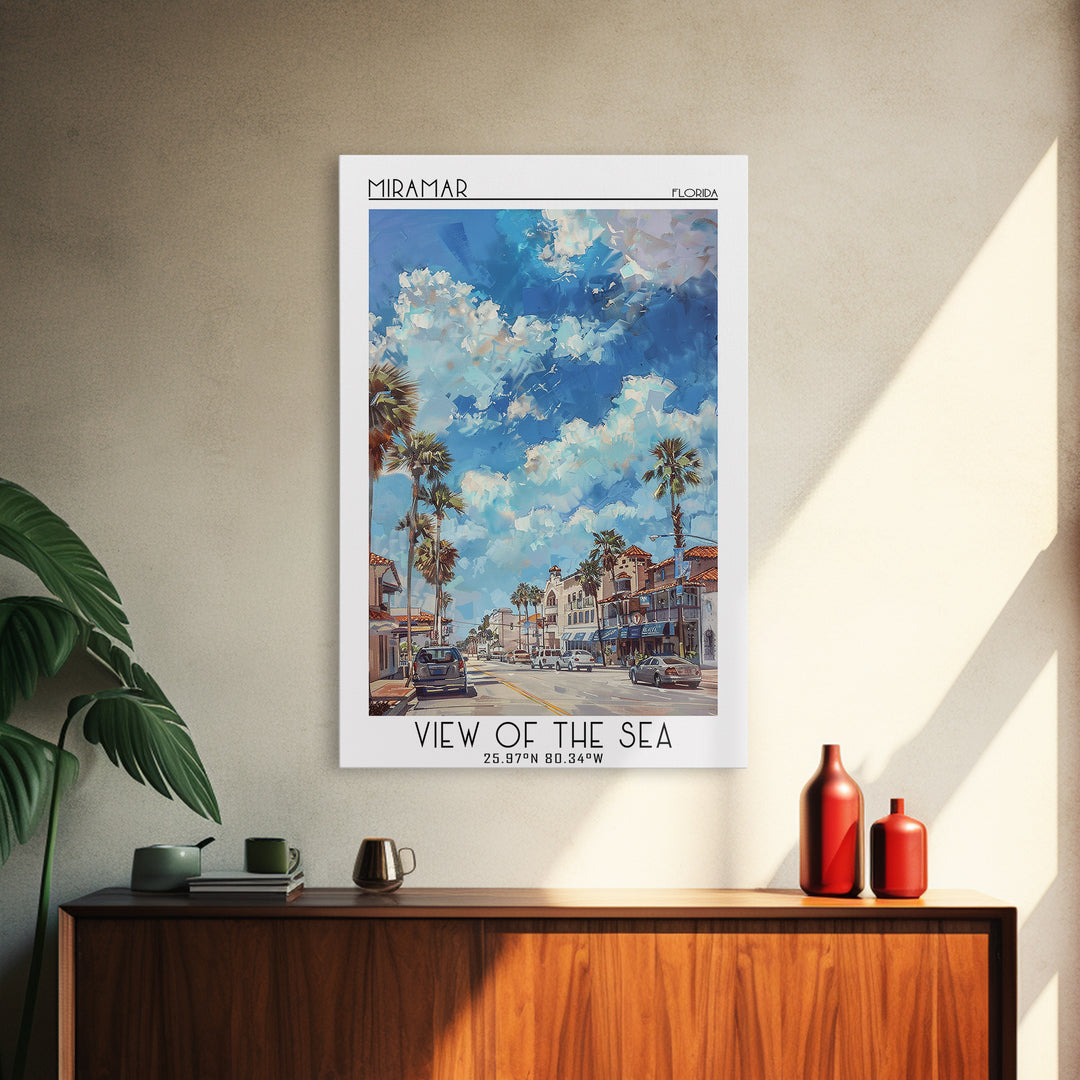 Miramar Travel Poster, Framed Canvas Print, City Travel Poster, Travel Wall Art, Modern Wall Decor, Minimalist Poster, Landscape Art