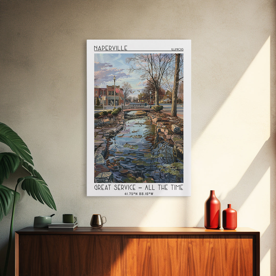 Naperville Travel Poster, Framed Canvas Print, Travel Wall Art, City Wall Art, Retro Travel Poster, Retro Travel Print, Travel Print