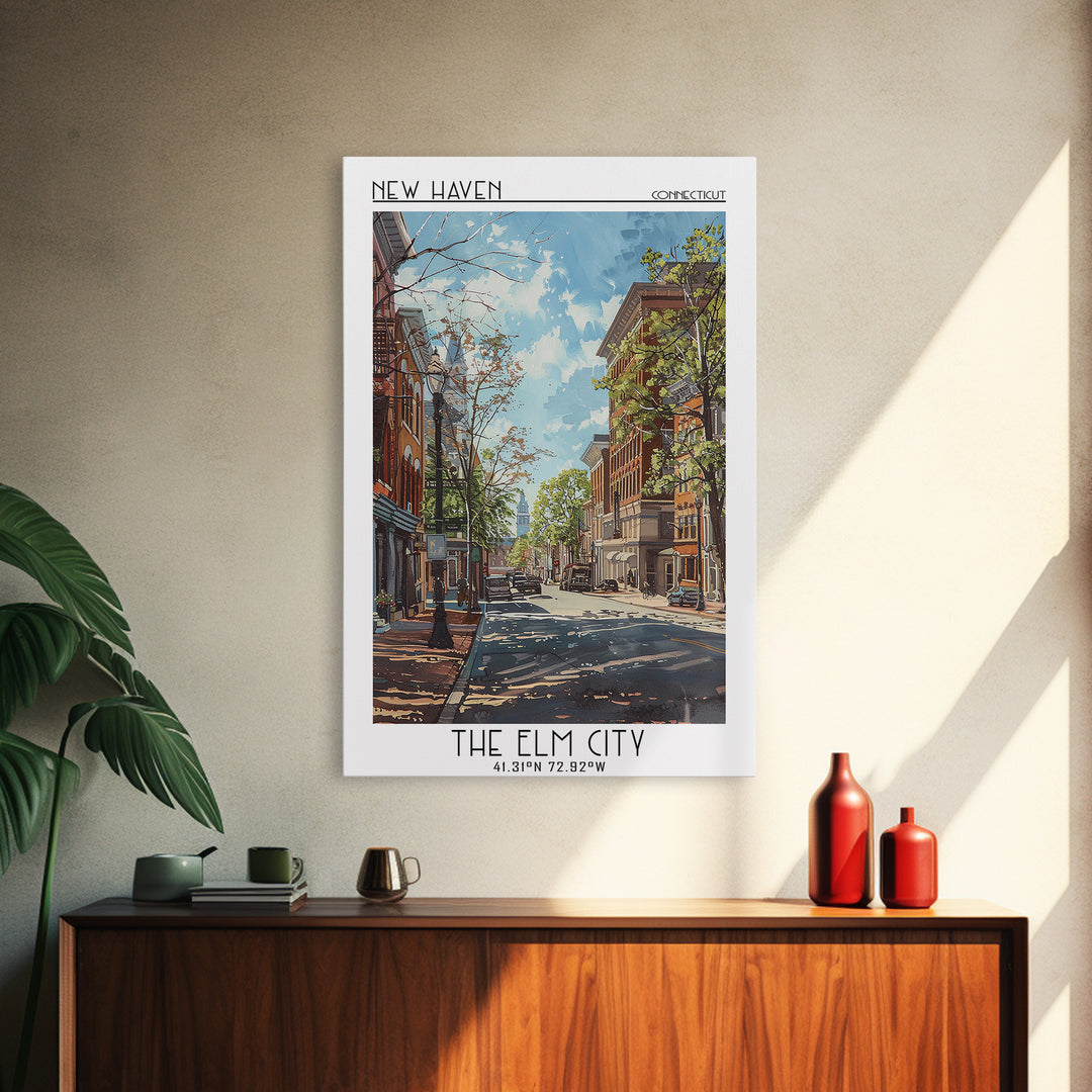 New Haven Travel Poster, Canvas Print, Retro Travel Poster, City Wall Art, Mid Century Wall Art, Travel Wall Art, Retro Travel Print
