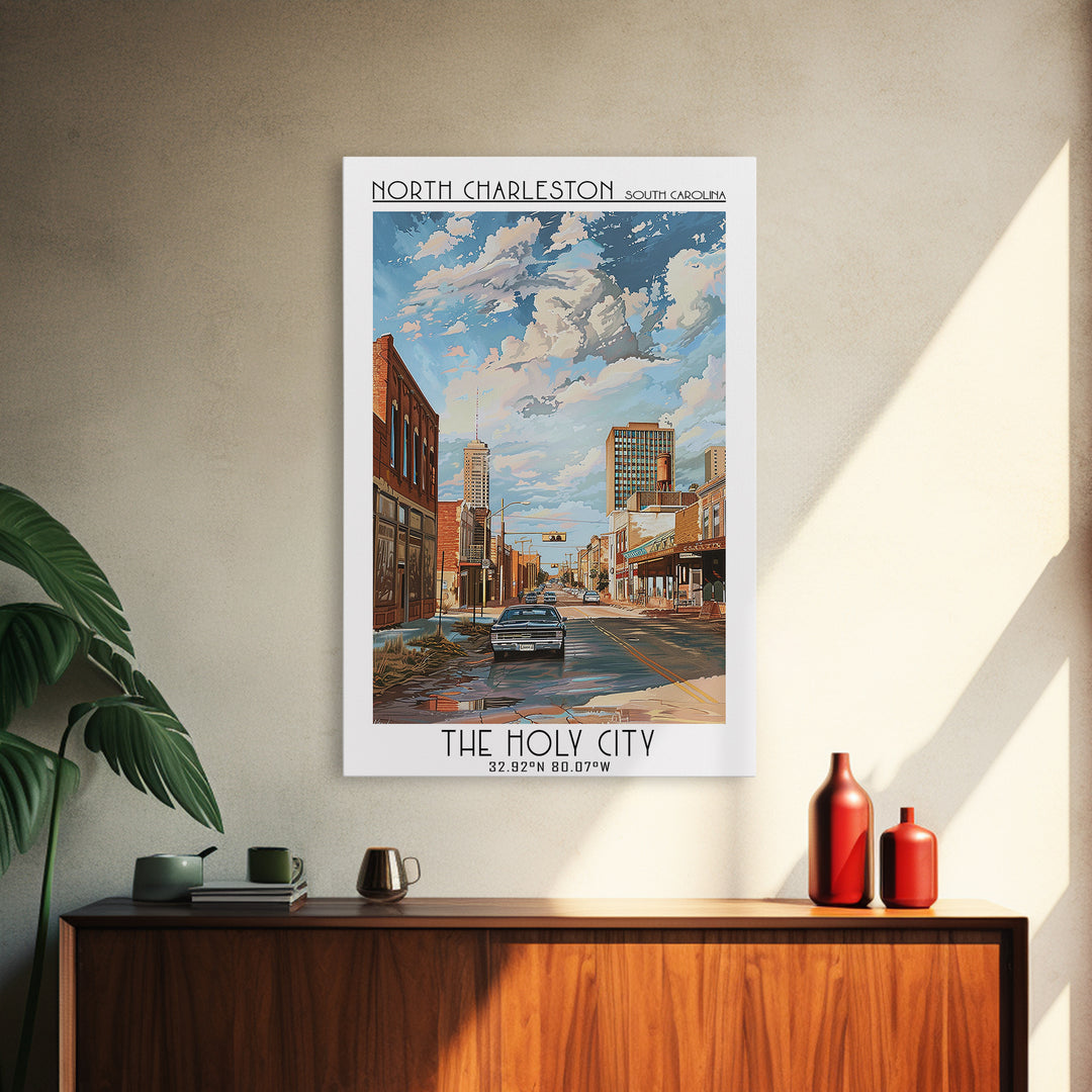 North Charleston Travel Poster, Framed Canvas Print, City Travel Poster, Vintage City Poster, Poster Art, Art Print, Wanderlust Gift