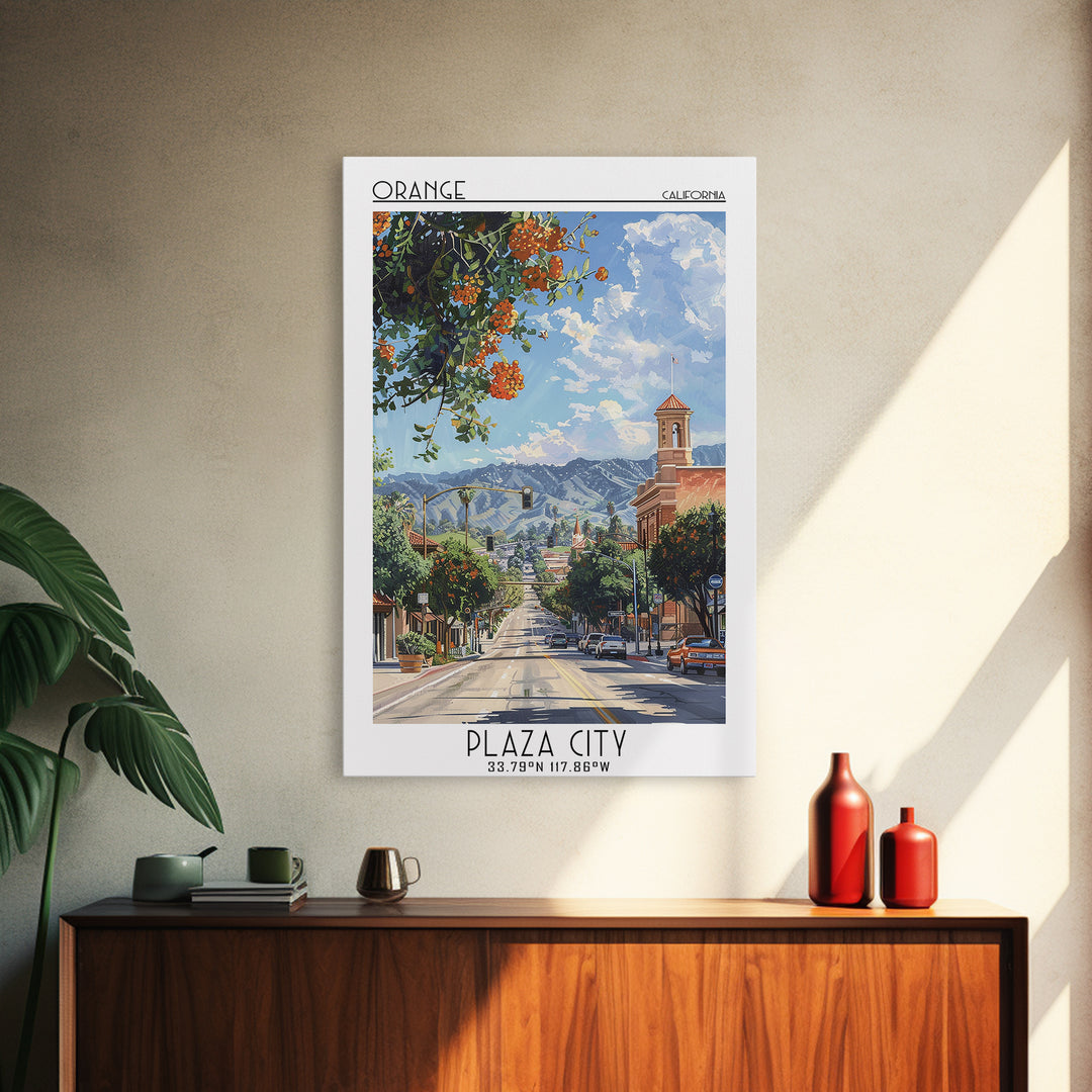 Orange Travel Poster, Canvas Print, City Travel Poster, Travel Wall Decor, Home Decor, Travel Posters, Fine Art Print, City Wall Art