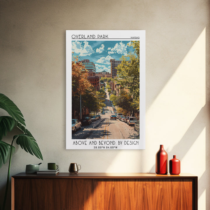 Overland Park Travel Poster, Framed Canvas Print, Travel Prints, Landscape Art, Retro Wall Art, City Art Print, Mid Century Wall Art