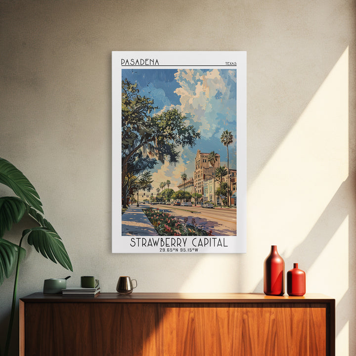 Pasadena Texas Travel Poster, Framed Canvas Print, Travel Prints, Landscape Art, Vintage City Poster, City Art Print, Fine Art Print