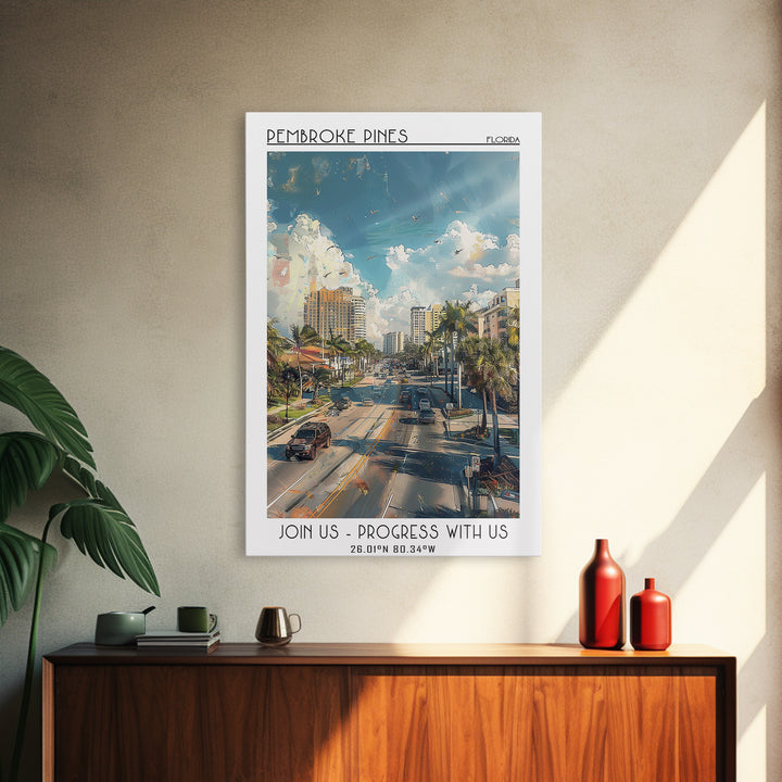 Pembroke Pines Travel Poster, Canvas Print, City Travel Poster, Travel Wall Art, Travel Print, Living Room Wall Art, Vintage Posters