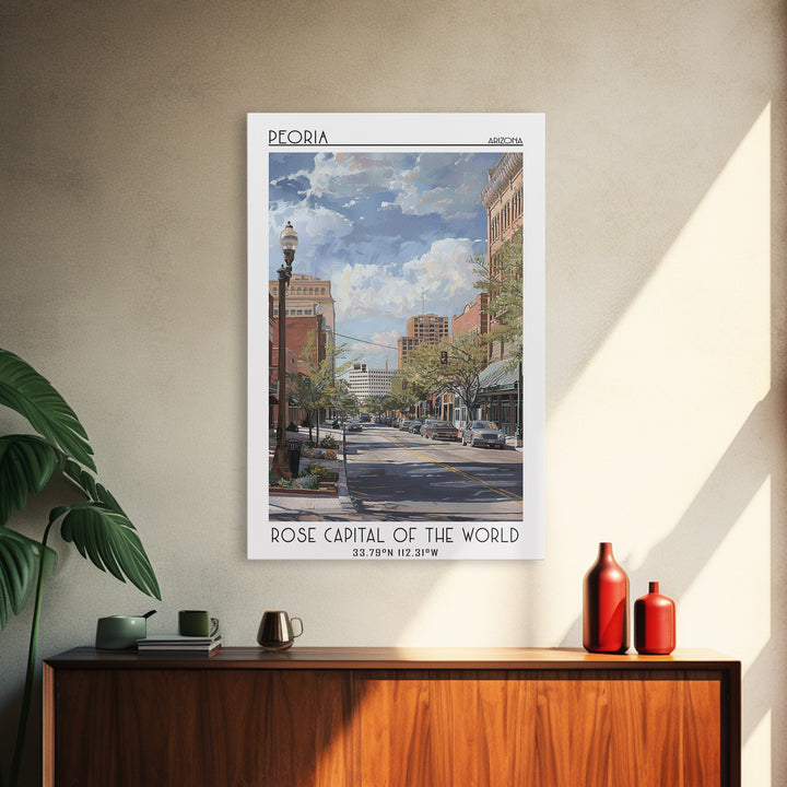 Peoria Travel Poster, Framed Canvas Print, Travel Wall Decor, Minimalist Poster, Modern Wall Decor, Travel Posters, Travel Art Print