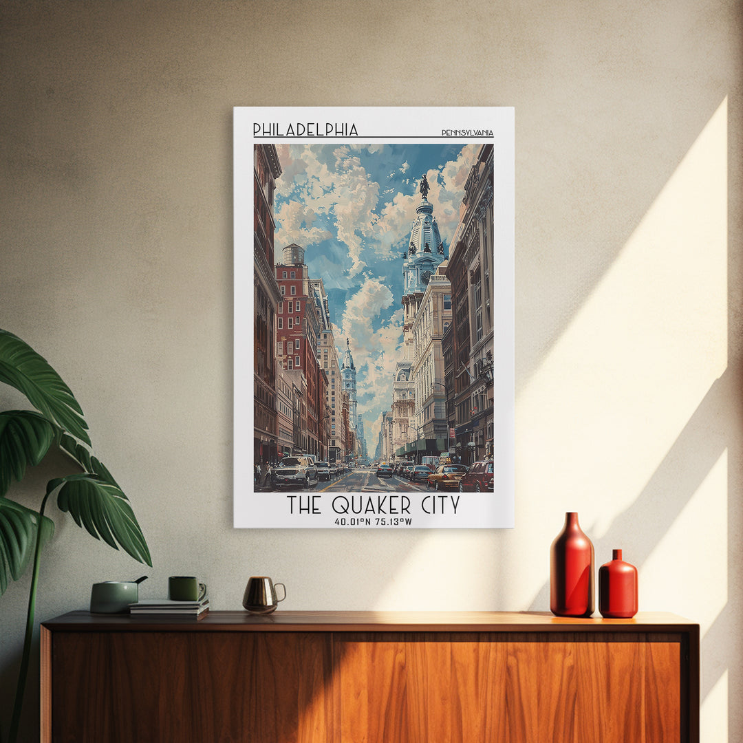Philadelphia Travel Poster, Canvas Print, Retro Travel Poster, City Wall Art, Landscape Art, Watercolor Cityscape, Modern Wall Decor