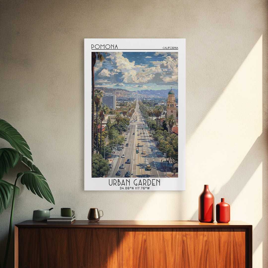 Pomona Travel Poster, Framed Canvas Print, City Art Print, Travel Wall Art, Retro Travel Print, Vintage Travel Print, Travel Posters