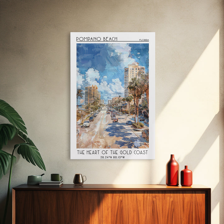 Pompano Beach Travel Poster, Canvas Print, Travel Prints, Landscape Art, City Illustration, Home Decor, Poster Print, Travel Posters