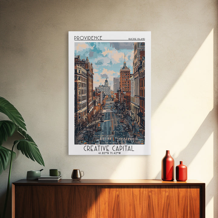 Providence Travel Poster, Canvas Print, Travel Prints, Landscape Art, Fine Art Print, Wall Art, City Illustration, Colorful Wall Art
