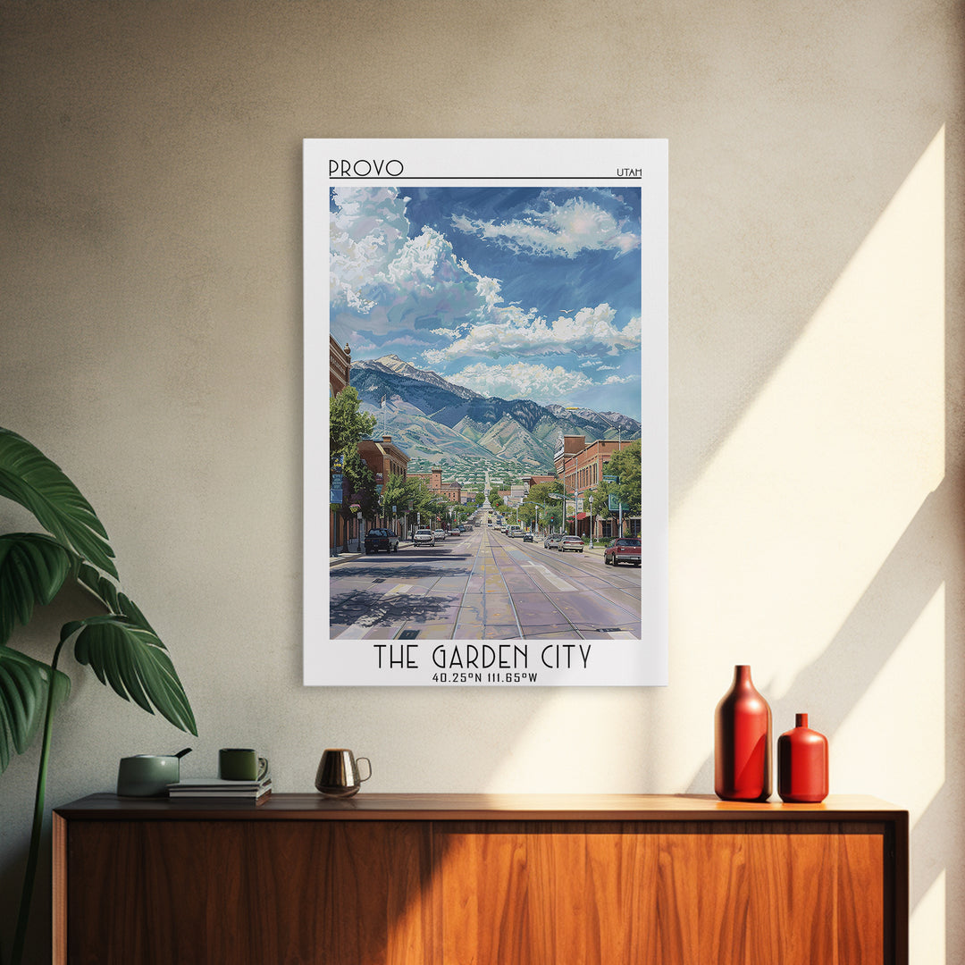 Provo Travel Poster, Framed Canvas Print, City Travel Poster, Travel Wall Decor, Retro Travel Poster, City Art Print, Retro Wall Art