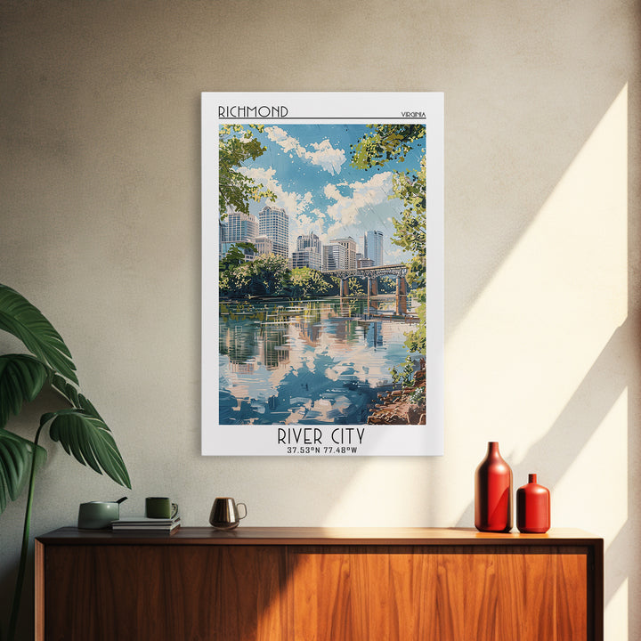 Richmond Virginia Travel Poster, Framed Canvas Print, Travel Prints, Landscape Art, Home Decor, Gallery Wall Set, City Travel Poster