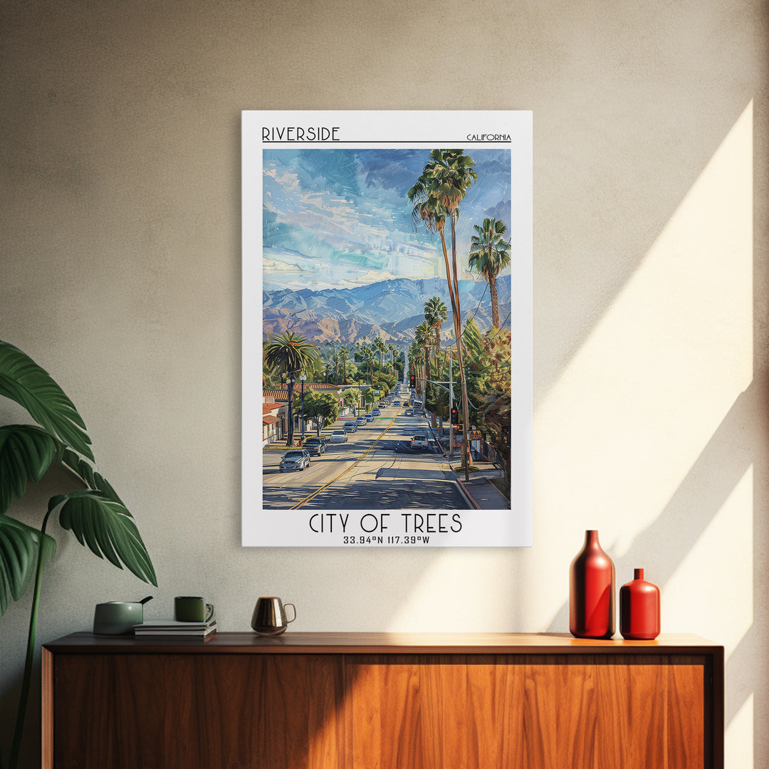 Riverside Travel Poster, Framed Canvas Print, Travel Art Print, Modern Wall Decor, City Art Print, Landscape Art, City Travel Poster