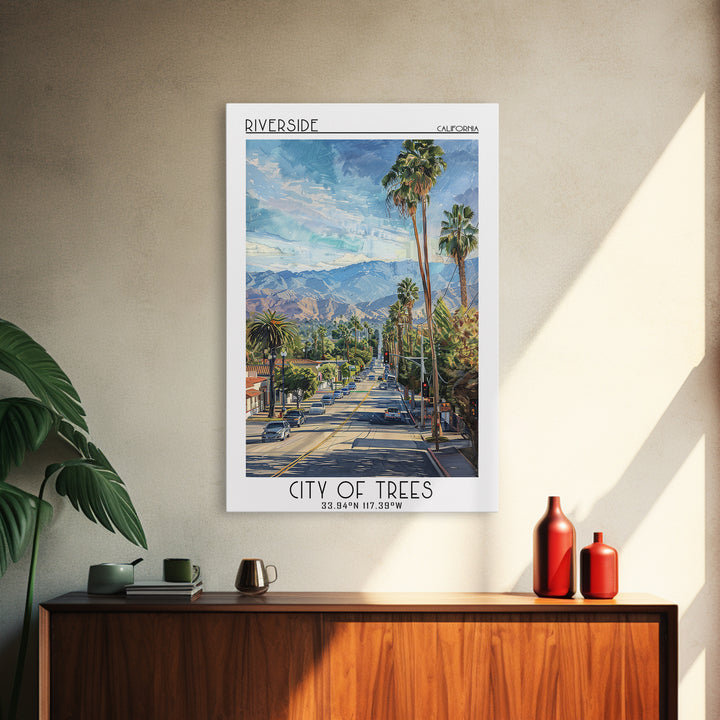 Riverside Travel Poster, Framed Canvas Print, Travel Art Print, Modern Wall Decor, City Art Print, Landscape Art, City Travel Poster