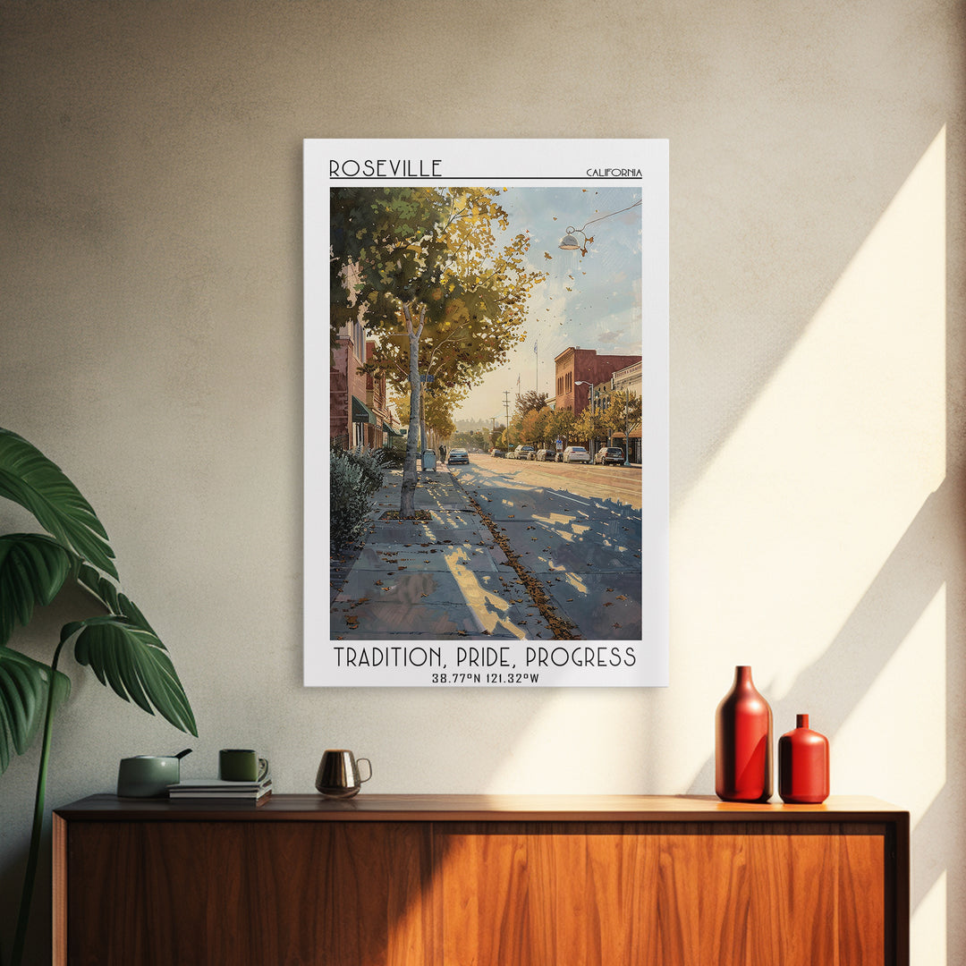 Roseville Travel Poster, Canvas Print, Travel Wall Decor, Minimalist Poster, Fine Art Print, Retro Travel Poster, City Travel Poster