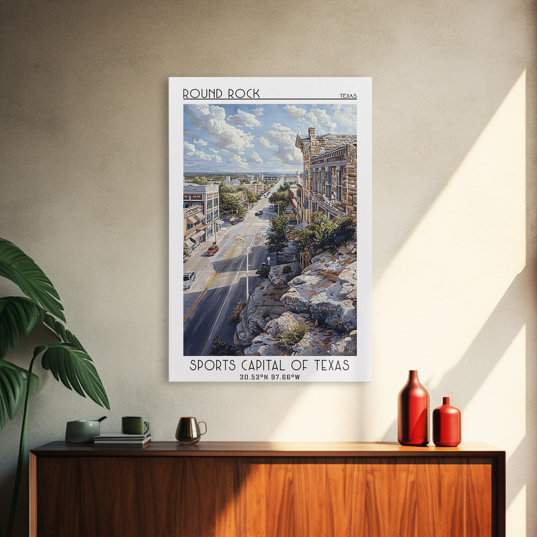Round Rock Travel Poster, Framed Canvas Print, Travel Wall Decor, Minimalist Poster, Home Decor, Travel Wall Art, City Travel Poster