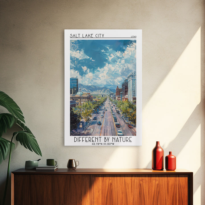 Salt Lake City Travel Poster, Framed Canvas Print, Retro Wall Art, Travel Print, Vintage Posters, City Art Print, Retro Travel Print