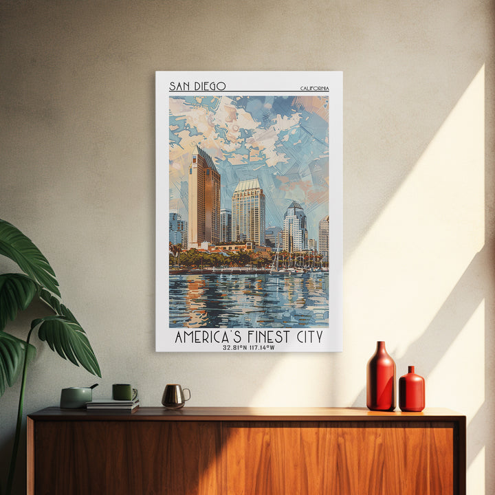 San Diego Travel Poster, Framed Canvas Print, City Travel Poster, Vintage City Poster, Wanderlust Gift, Poster Art, Gallery Wall Set