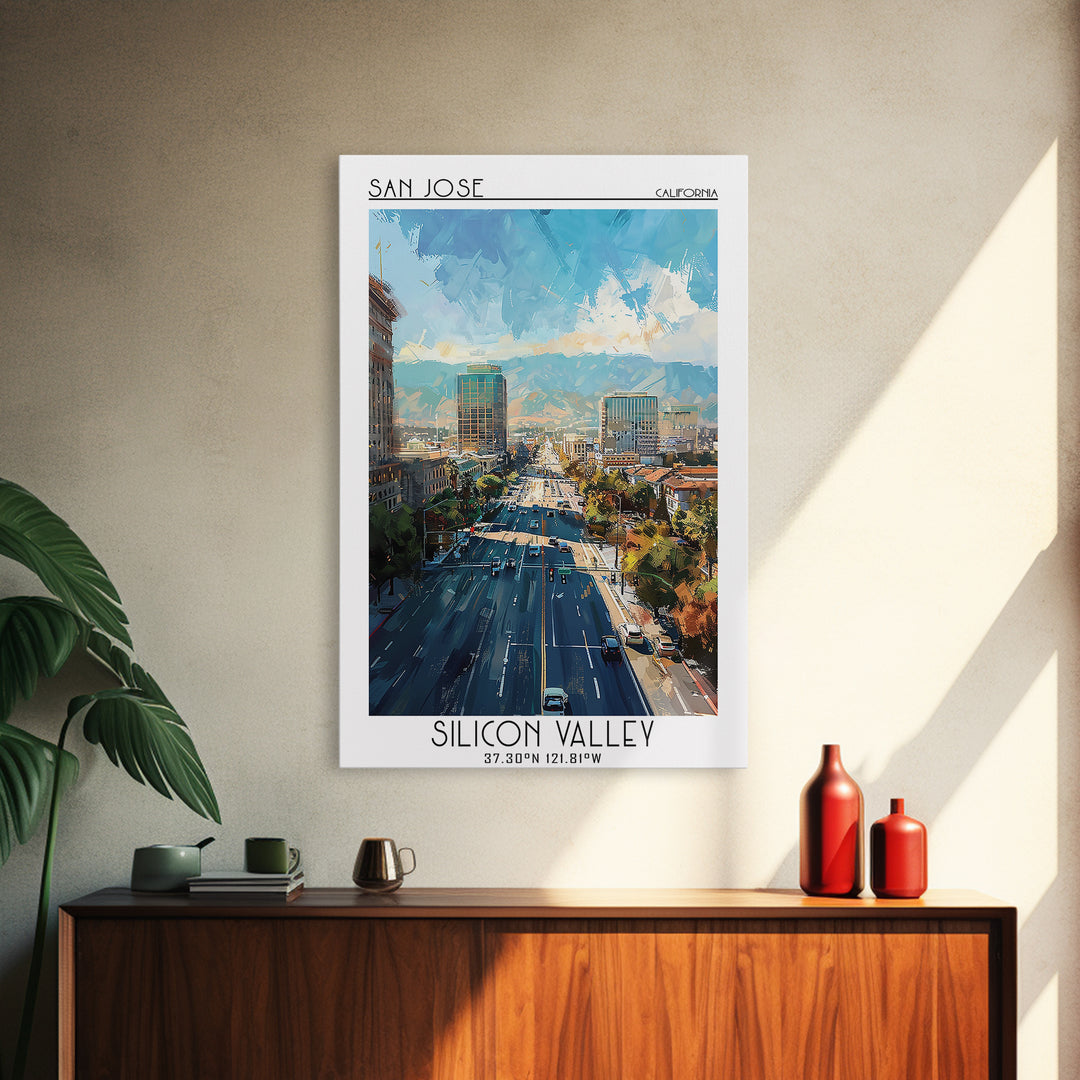 San Jose Travel Poster, Framed Canvas Print, Retro Travel Poster, City Wall Art, Art Print, Travel Decor, Retro Wall Art, Home Decor