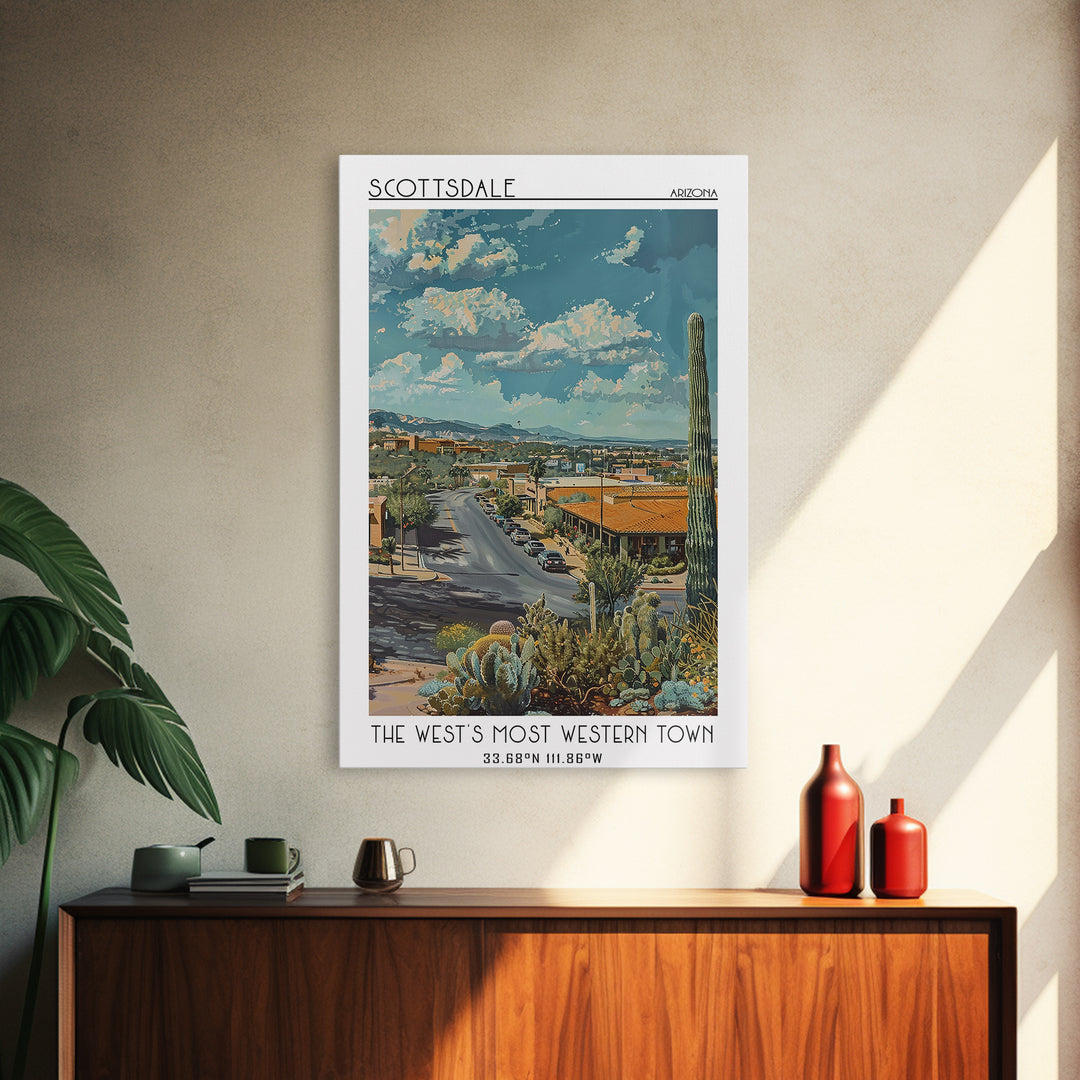 Scottsdale Travel Poster, Framed Canvas Print, City Art Print, Travel Wall Art, Vintage Poster, Gallery Wall Set, Vintage Travel Art