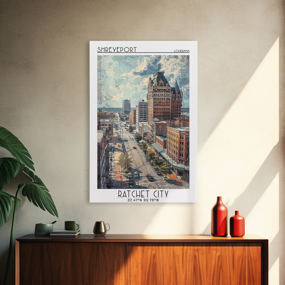 Shreveport Travel Poster, Framed Canvas Print, Retro Travel Poster, City Wall Art, Travel Art Print, Travel Decor, Minimalist Poster