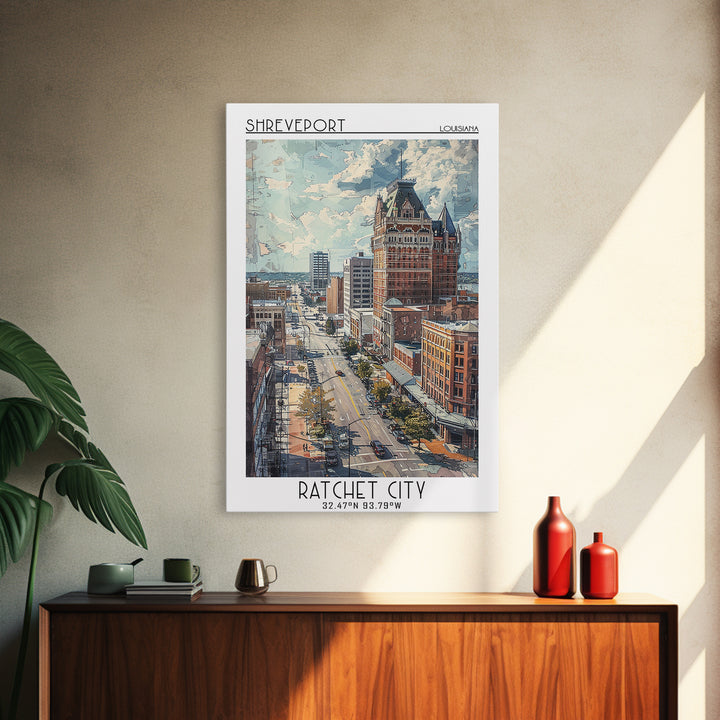 Shreveport Travel Poster, Framed Canvas Print, Retro Travel Poster, City Wall Art, Travel Art Print, Travel Decor, Minimalist Poster