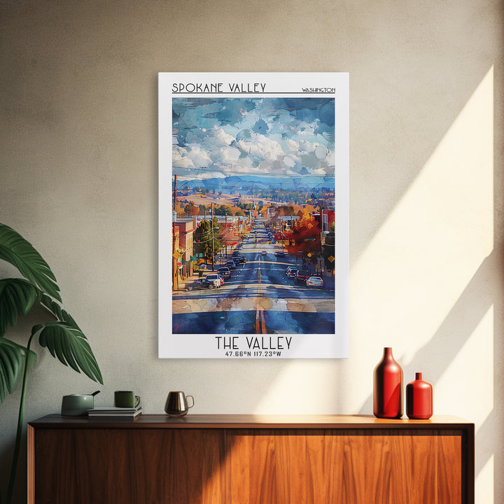 Spokane Valley Travel Poster, Canvas Print, Travel Wall Decor, Minimalist Poster, Living Room Wall Art, City Art Print, Travel Print
