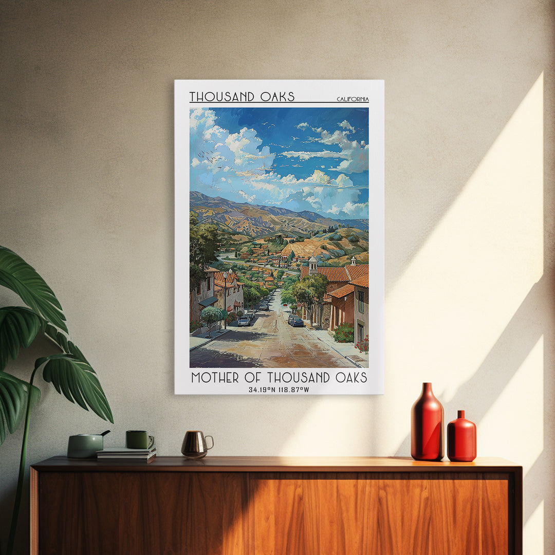 Thousand Oaks Travel Poster, Framed Canvas Print, Retro Travel Poster, City Wall Art, Retro Travel Print, Poster Print, Travel Print