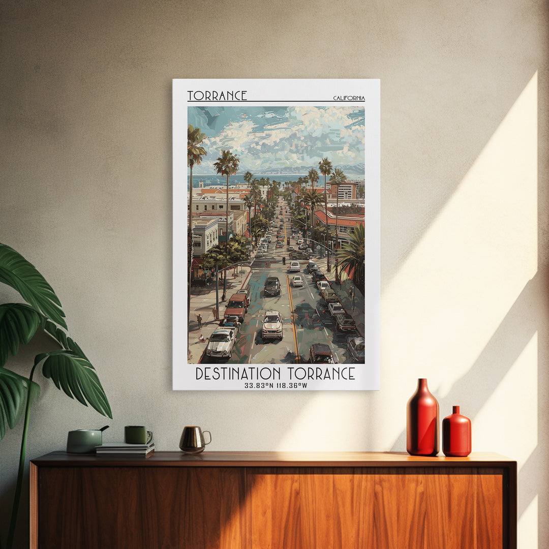 Torrance California Travel Poster, Canvas Print, Vintage Travel Print, City Wall Art, Mid Century Wall Art, Landscape Art, Art Print