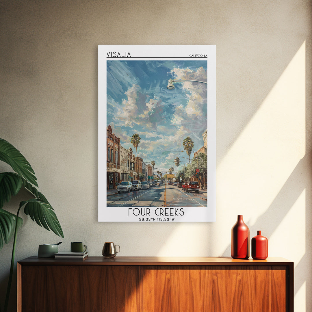 Visalia Travel Poster, Framed Canvas Print, City Travel Poster, Vintage City Poster, Wanderlust Gift, Travel Posters, Vintage Travel
