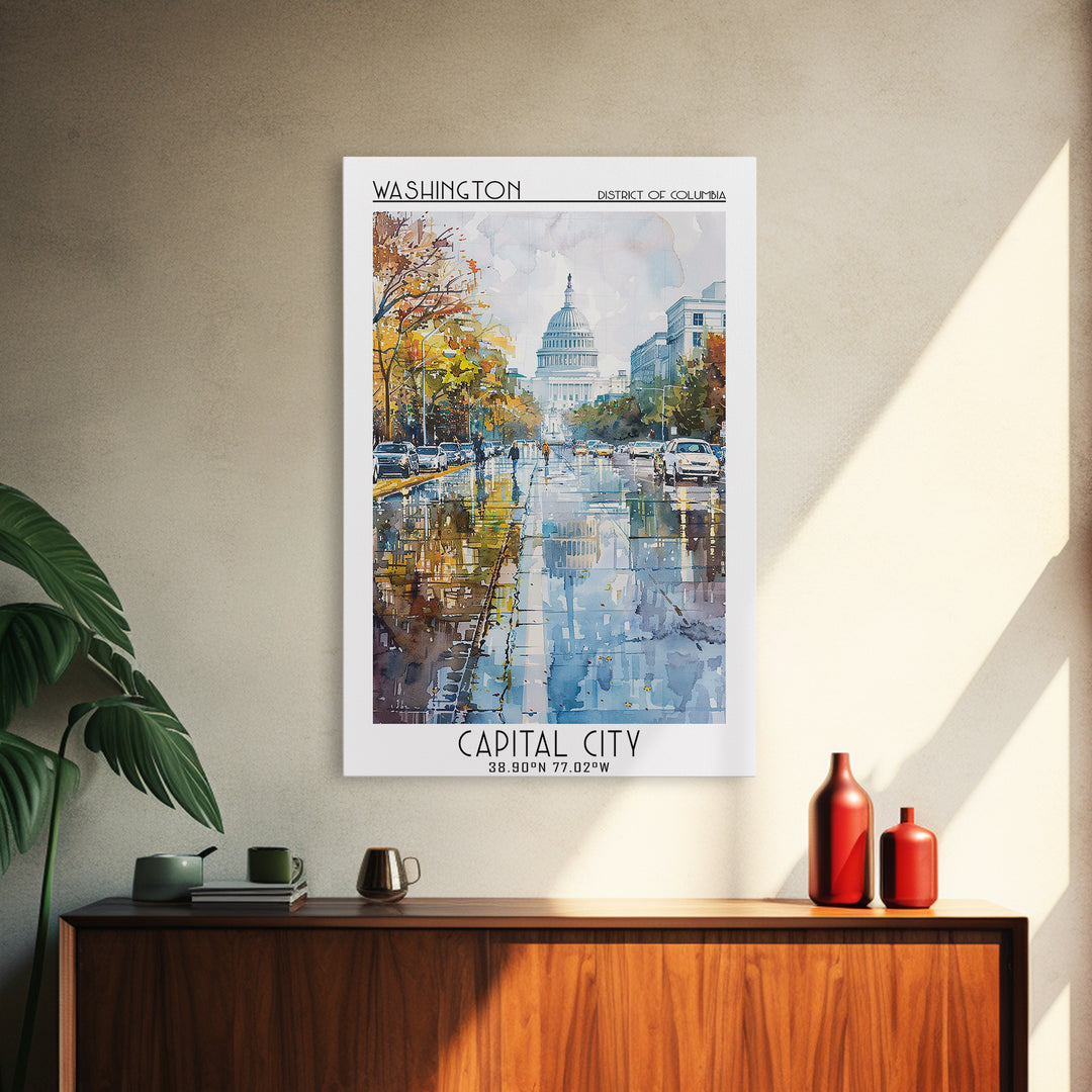 Washington Travel Poster, Framed Canvas Print, City Travel Poster, Travel Wall Art, Home Decor, Fine Art Print, Mid Century Wall Art