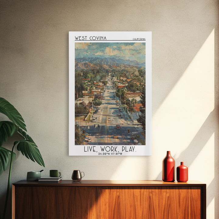 West Covina Travel Poster, Canvas Print, City Travel Poster, Travel Wall Decor, Retro Travel Print, Fine Art Print, Travel Art Print