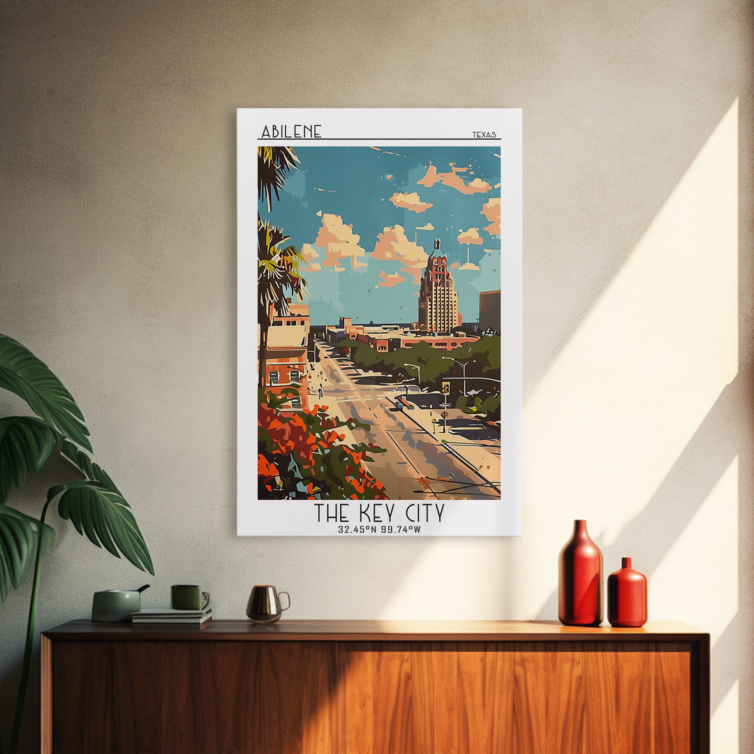 Abilene Travel Poster, Framed Canvas Print, Travel Wall Decor, Minimalist Poster, Travel Prints, Mid Century Wall Art, City Wall Art