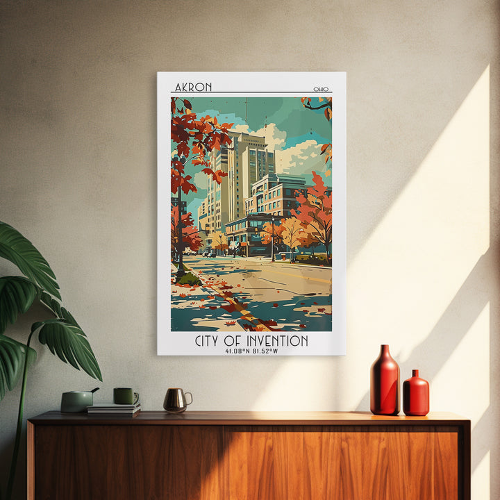 Akron Travel Poster, Framed Canvas Print, Travel Wall Decor, Minimalist Poster, Living Room Wall Art, Travel Posters, Fine Art Print
