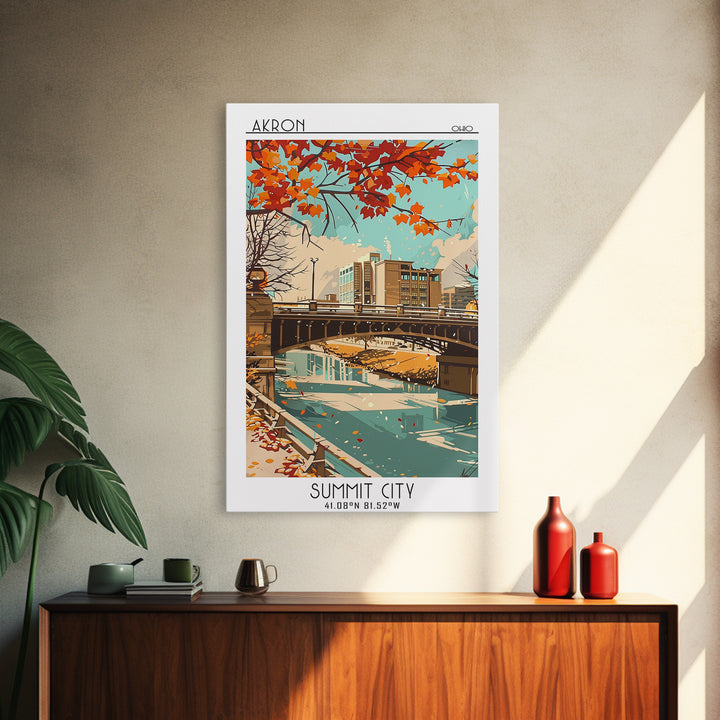 Akron Ohio Travel Poster, Framed Canvas Print, Retro Wall Art, Travel Print, Vintage Travel Print, Vintage City Poster, Poster Print