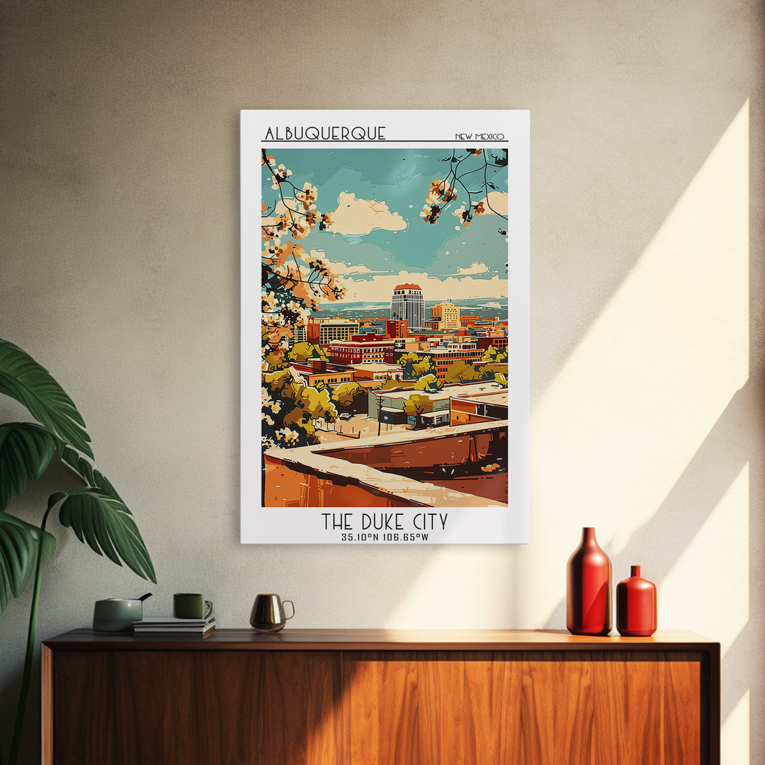 Albuquerque Travel Poster, Canvas Print, Retro Wall Art, Travel Print, Wall Art, Retro Travel Print, City Illustration, Travel Decor