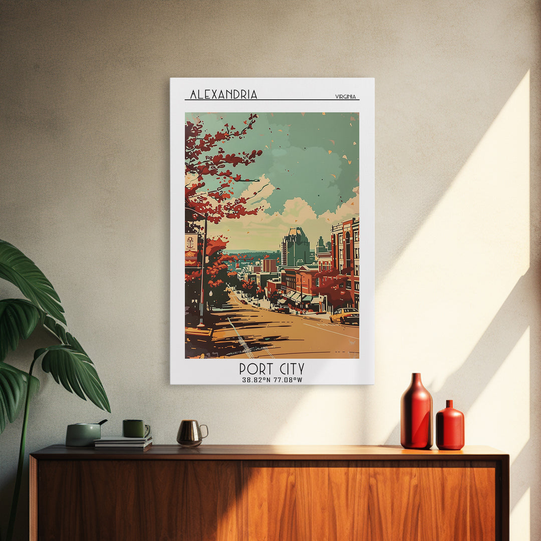 Alexandria Virginia Travel Poster, Framed Canvas Print, City Travel Poster, Travel Wall Decor, Mid Century Wall Art, Travel Wall Art
