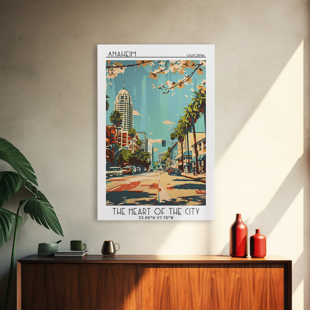 Anaheim Travel Poster, Framed Canvas Print, City Travel Poster, Travel Wall Decor, Travel Prints, Modern Wall Decor, Wanderlust Gift