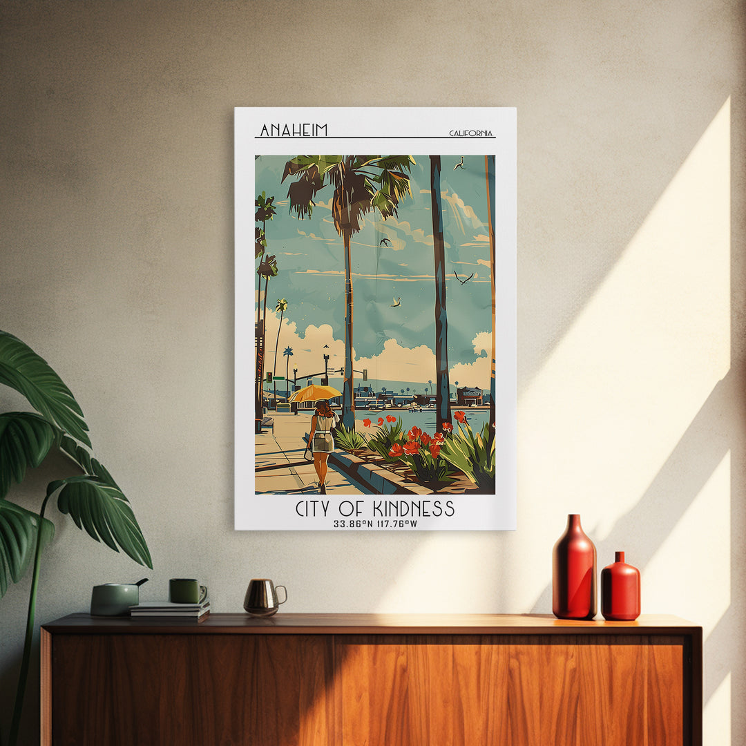 Anaheim California Travel Poster, Framed Canvas Print, Vintage Travel Print, City Wall Art, City Travel Poster, Mid Century Wall Art