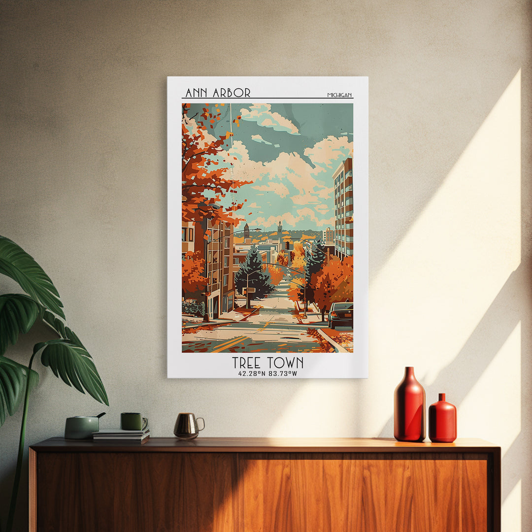 Ann Arbor Travel Poster, Framed Canvas Print, City Travel Poster, Travel Wall Decor, Home Office Decor, Home Decor, Travel Art Print