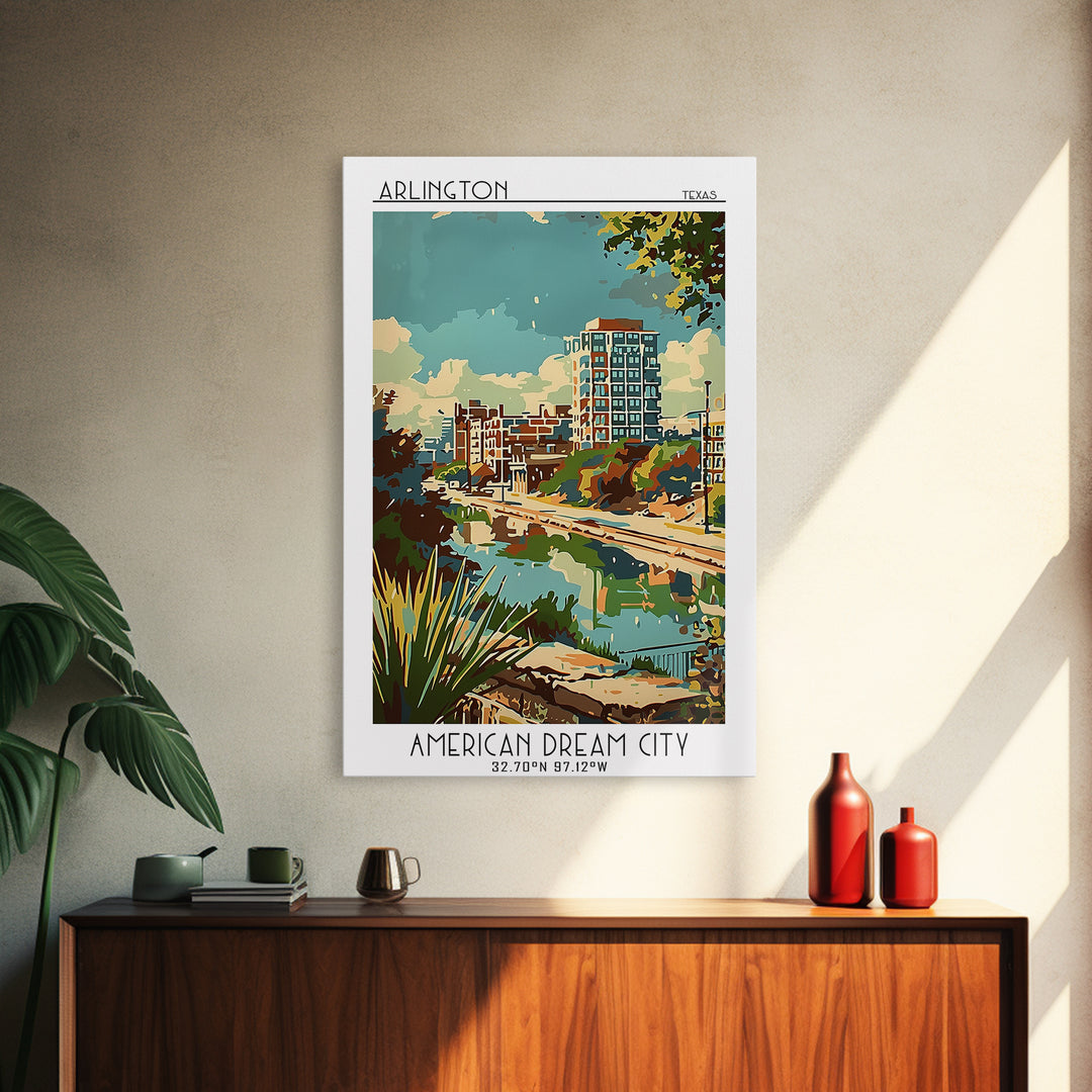 Arlington Texas Travel Poster, Framed Canvas Print, Poster Print, Travel Wall Art, Retro Travel Poster, Travel Print, Retro Wall Art