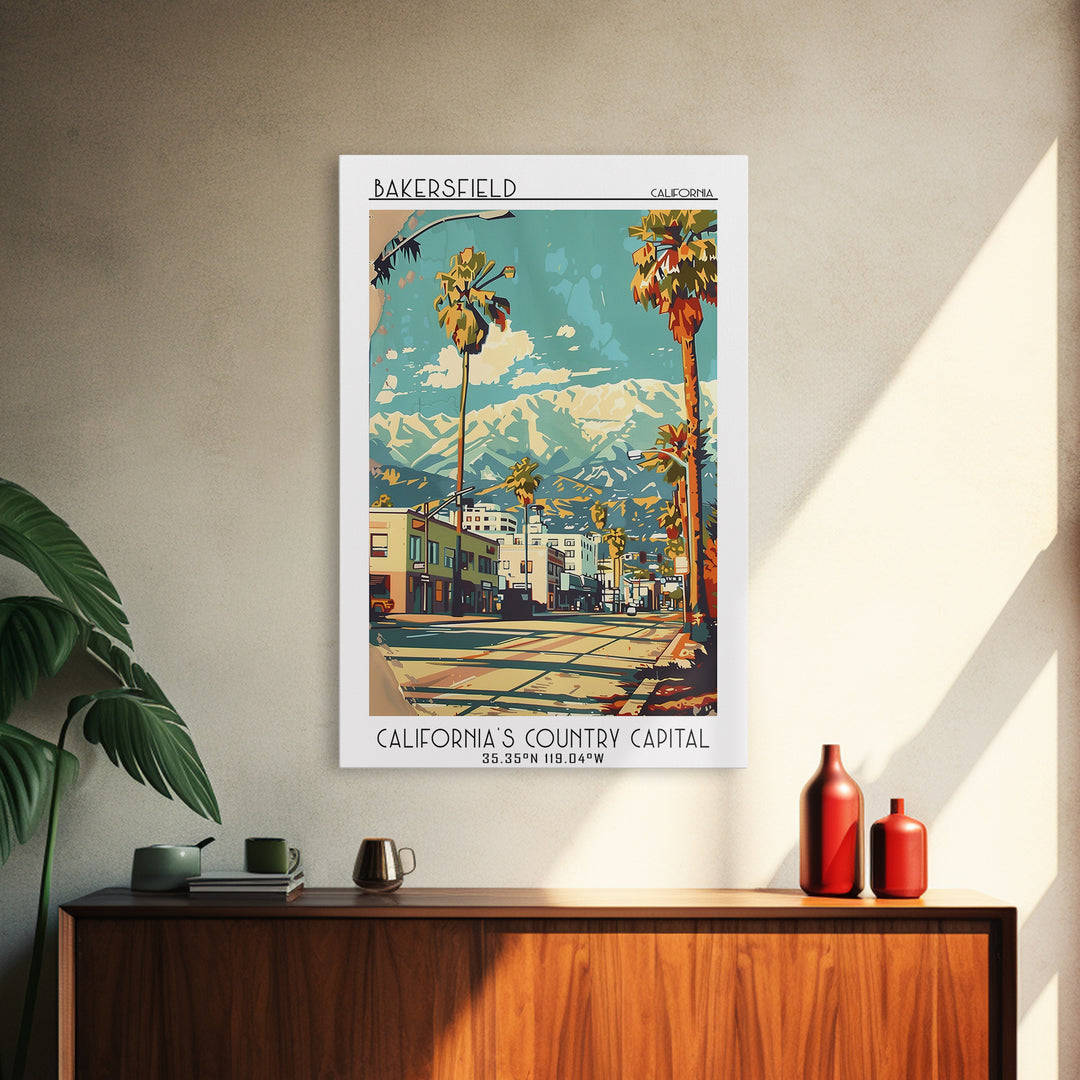 Bakersfield California Travel Poster, Canvas Print, City Art Print, Travel Wall Art, Retro Wall Art, Minimalist Poster, Travel Decor