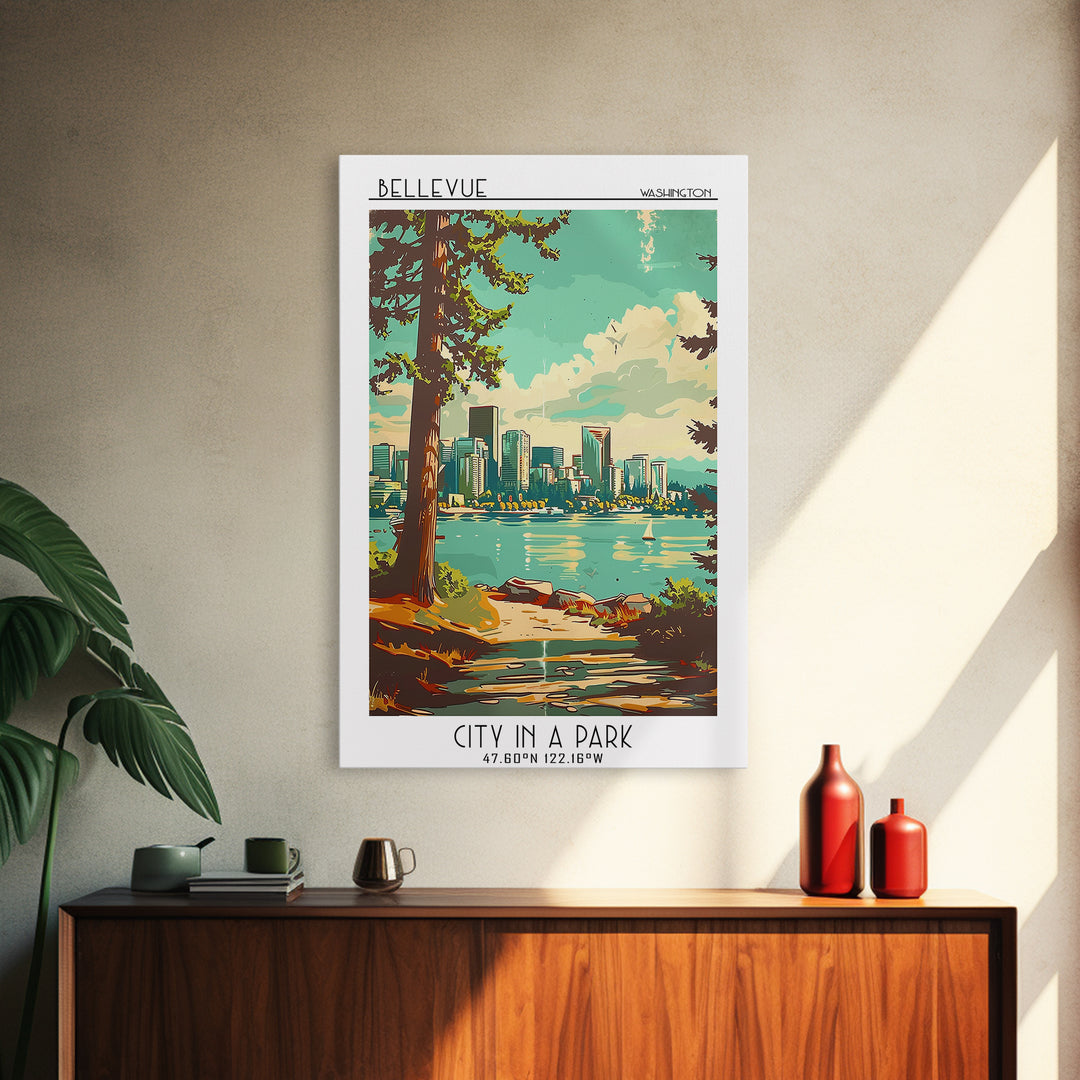Bellevue Washington Travel Poster, Framed Canvas Print, Travel Art Print, Modern Wall Decor, Poster Print, Poster Art, Landscape Art